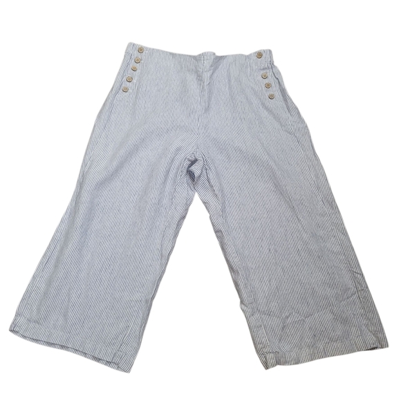 J. Jill Love Linen Women's Blue White Stripe Crop Linen Sailor Pants - Picture 1 of 3